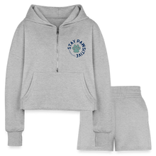 Stay Pawsitive Women’s Cropped Hoodie & Jogger Short Set - heather gray