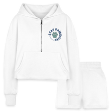 Stay Pawsitive Women’s Cropped Hoodie & Jogger Short Set - white