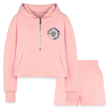 Stay Pawsitive Women’s Cropped Hoodie & Jogger Short Set - light pink