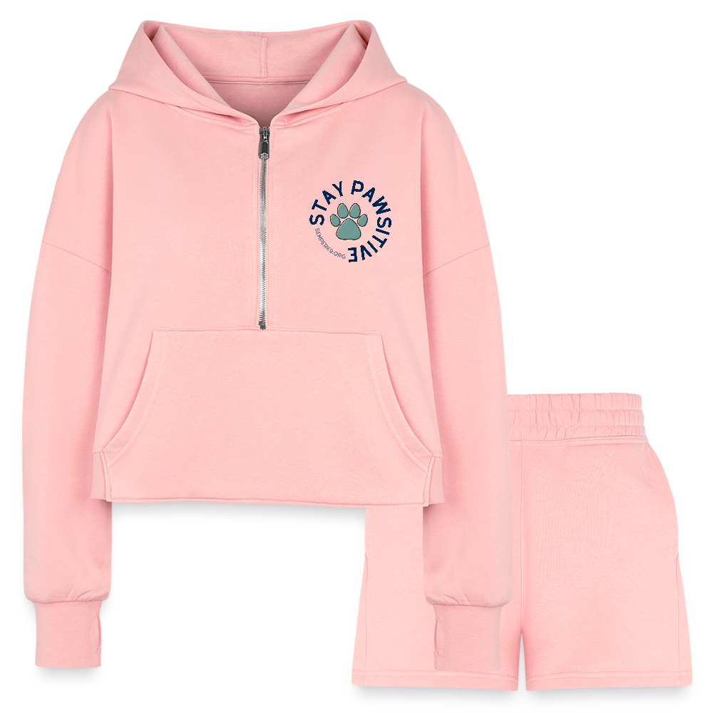 Stay Pawsitive Women’s Cropped Hoodie & Jogger Short Set - light pink