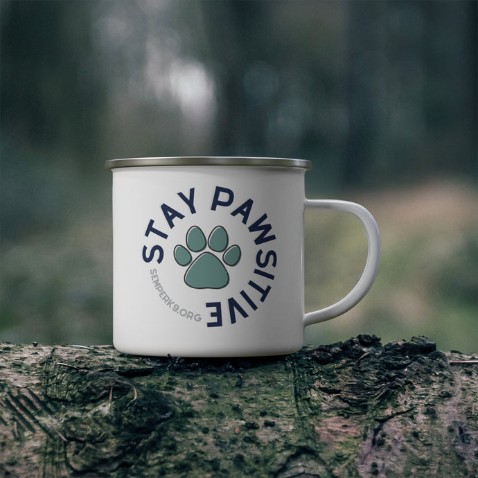 Stay Pawsitive Enamel Camping Mug